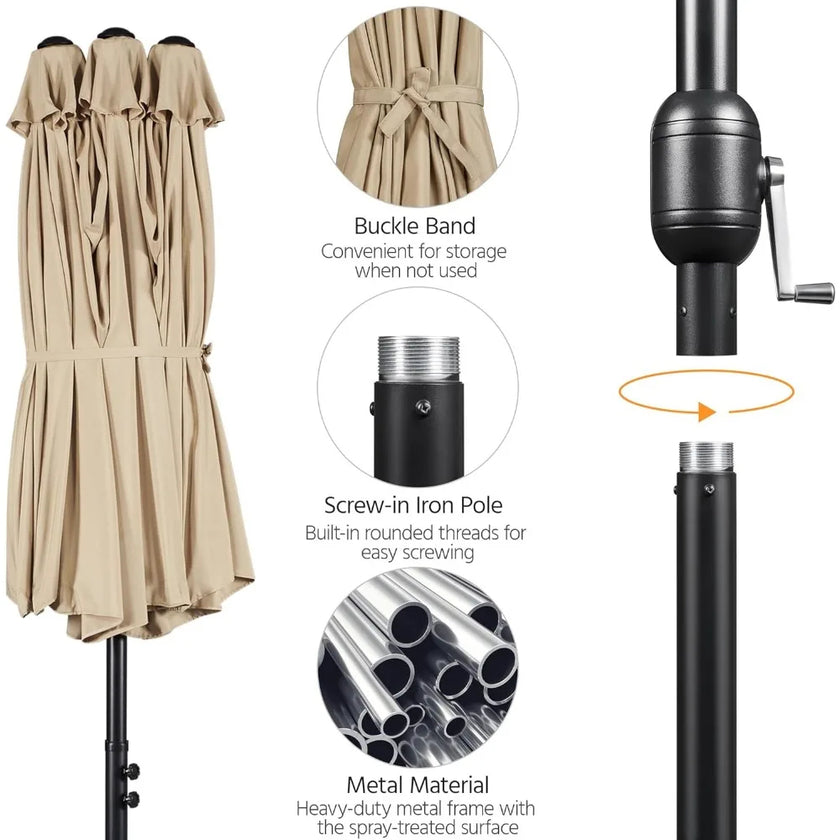 15ft Solar LED Rectangle Patio Umbrella – Heavy-Duty Outdoor Market Umbrella with 36 Lights, Base Included & Wind-Resistant Design - TheWellBeing4All