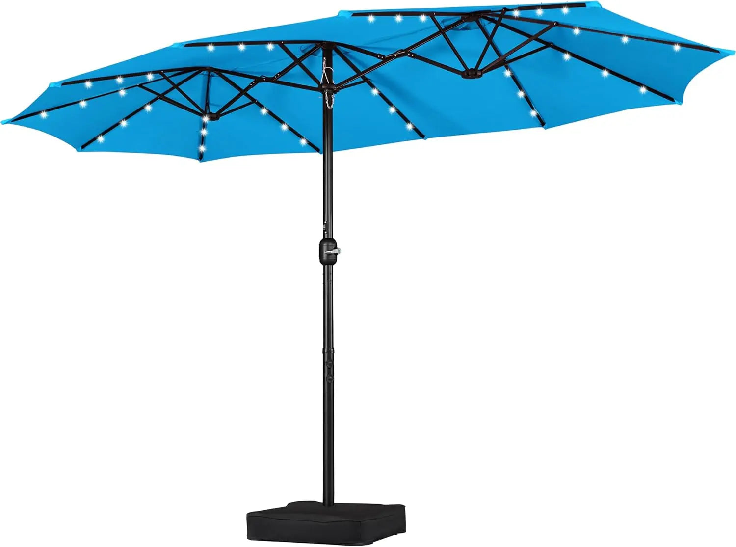 15ft Solar LED Rectangle Patio Umbrella – Heavy-Duty Outdoor Market Umbrella with 36 Lights, Base Included & Wind-Resistant Design - TheWellBeing4All