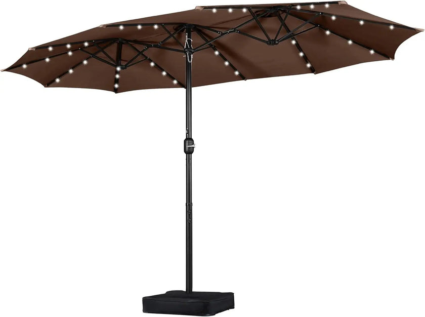 15ft Solar LED Rectangle Patio Umbrella – Heavy-Duty Outdoor Market Umbrella with 36 Lights, Base Included & Wind-Resistant Design - TheWellBeing4All