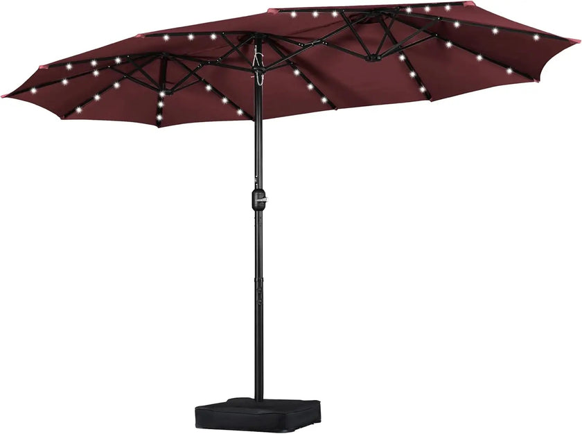 15ft Solar LED Rectangle Patio Umbrella – Heavy-Duty Outdoor Market Umbrella with 36 Lights, Base Included & Wind-Resistant Design - TheWellBeing4All