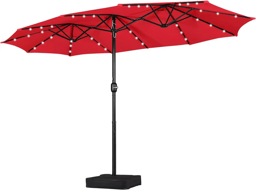 15ft Solar LED Rectangle Patio Umbrella – Heavy-Duty Outdoor Market Umbrella with 36 Lights, Base Included & Wind-Resistant Design - TheWellBeing4All
