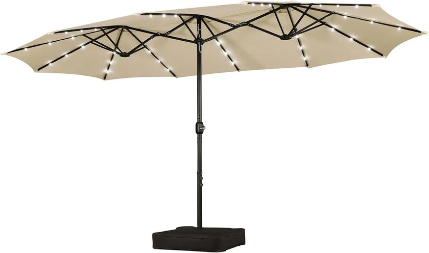 15ft Solar LED Rectangle Patio Umbrella – Heavy-Duty Outdoor Market Umbrella with 36 Lights, Base Included & Wind-Resistant Design - TheWellBeing4All
