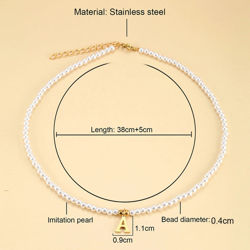 Custom Name Necklace – Stainless Steel Initial Pendant & Simulated Pearls Choker, DIY Adjustable Jewelry for Women - TheWellBeing4All