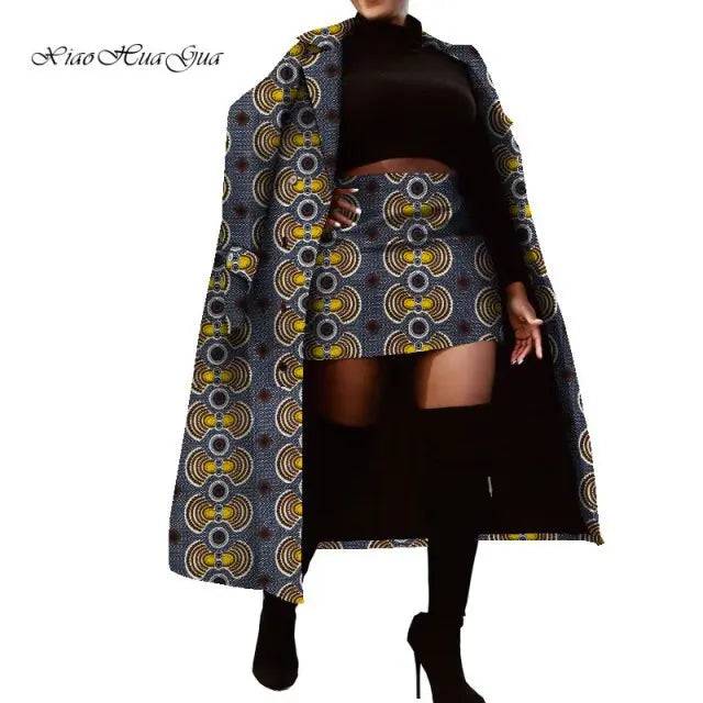 Set of Traditional African Long Trench Coat Skirt Set - TheWellBeing4All