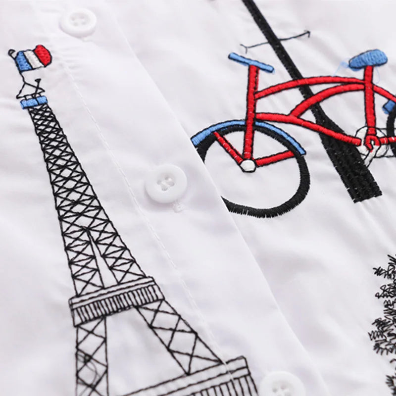 Women’s White Casual Embroidered Blouse – Loose Fit Long Sleeve Button-Up Shirt, Cotton-Polyester Blend for Autumn/Winter (Midweight, Non-Stretch) - TheWellBeing4All