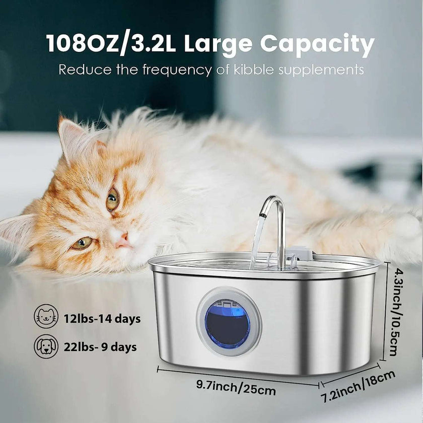 Stainless Steel Cat Water Fountain – Automatic Pet Water Dispenser with Sensor