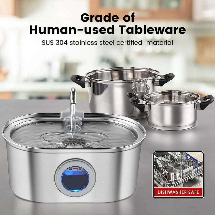 Stainless Steel Cat Water Fountain – Automatic Pet Water Dispenser with Sensor