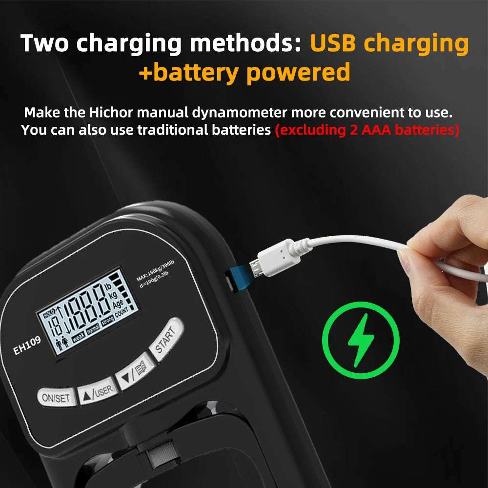 265Lbs Digital Hand Dynamometer – USB-Rechargeable Grip Strength Tester with LCD Screen & Auto Storage – Professional Forearm Trainer (Black)