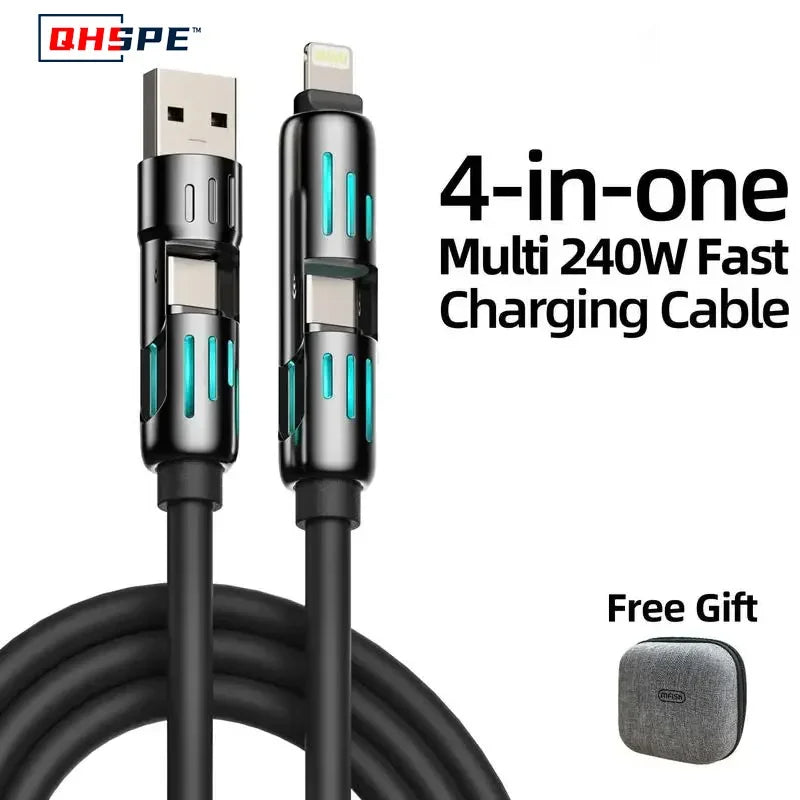 4-in-1 Multi-Function USB Charging Cable - Max 240W Fast Charging & Data Sync - TheWellBeing4All