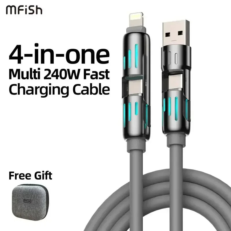 4-in-1 Multi-Function USB Charging Cable - Max 240W Fast Charging & Data Sync - TheWellBeing4All
