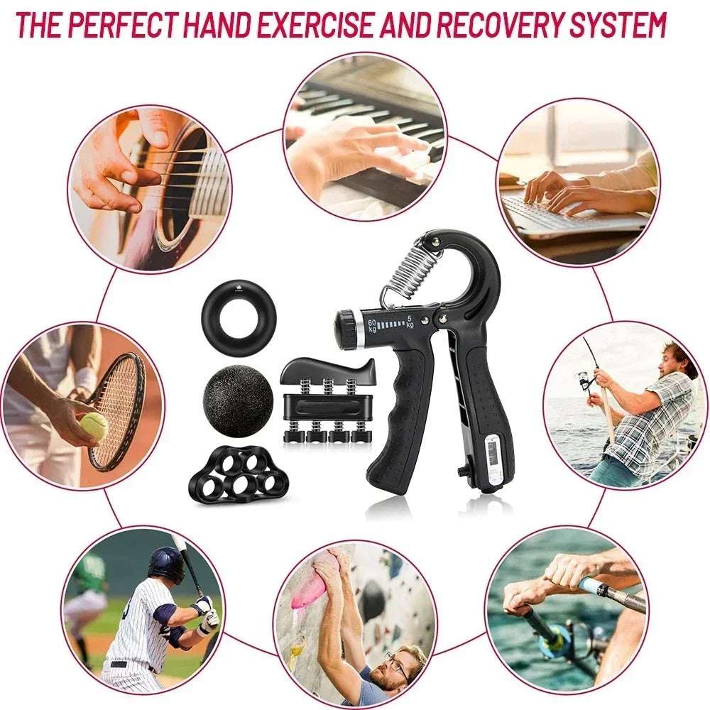 5-60kg Adjustable Grip Strengthener & Finger Exerciser Kit – Rehab-Friendly Hand Trainer for Muscle Building, Arthritis, & All Ages (5-Piece Set)