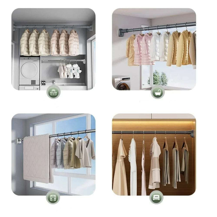 Adjustable Stainless Steel Shower Curtain Rod | Clothes Drying Rack | No-Drill Telescopic Pole