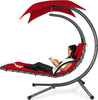 Best Choice Products Outdoor Hanging Curved Steel Chaise Lounge Chair Swing w/ Pillow & Removable Canopy - Red