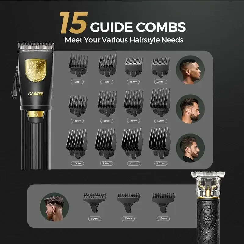 Cordless Hair Clipper Kit: LED Display, 15 Guide Combs, Travel Case, Fast Charging - TheWellBeing4All