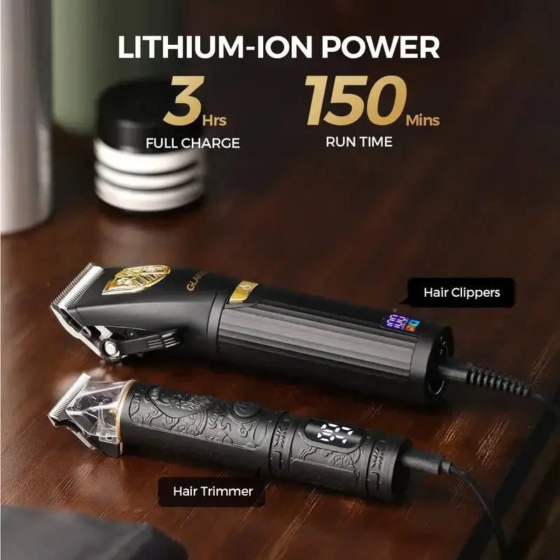 Cordless Hair Clipper Kit: LED Display, 15 Guide Combs, Travel Case, Fast Charging - TheWellBeing4All