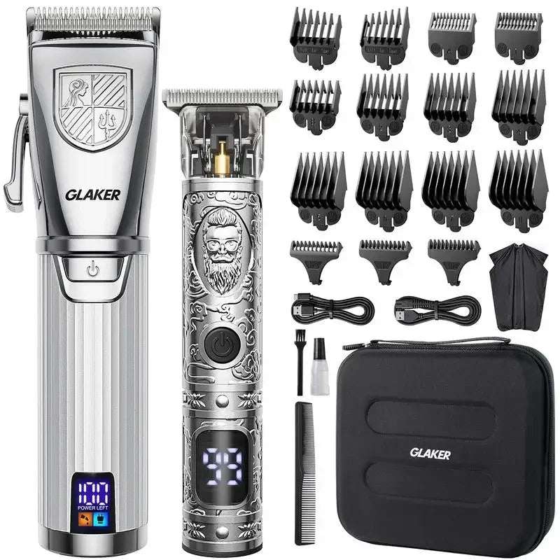Cordless Hair Clipper Kit: LED Display, 15 Guide Combs, Travel Case, Fast Charging - TheWellBeing4All