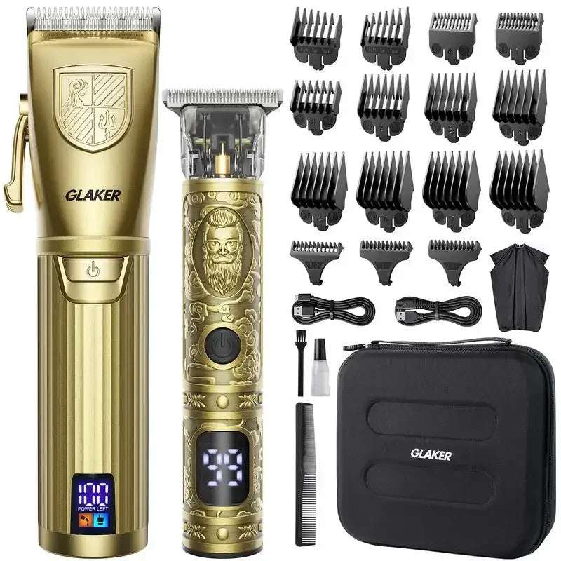 Cordless Hair Clipper Kit: LED Display, 15 Guide Combs, Travel Case, Fast Charging - TheWellBeing4All
