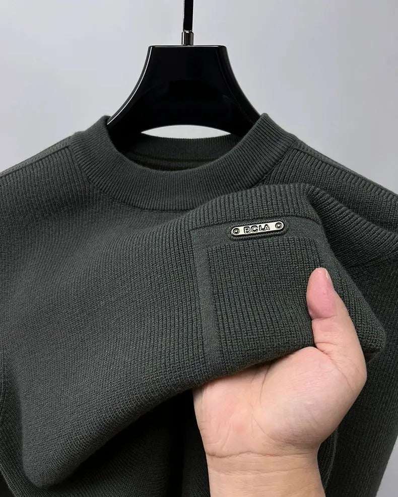 High-Quality Men's Autumn and Winter Knit Pullover | Casual O-Neck Sweater, Solid Color, Exquisite Embossed Design, Warm & Stylish