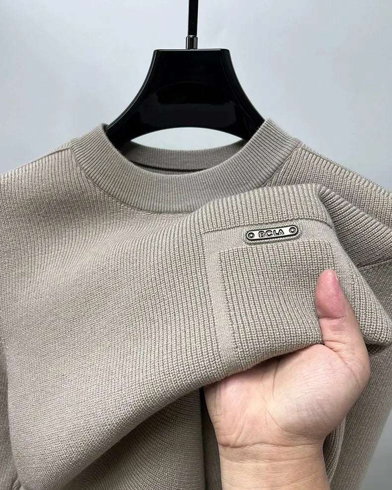 High-Quality Men's Autumn and Winter Knit Pullover | Casual O-Neck Sweater, Solid Color, Exquisite Embossed Design, Warm & Stylish