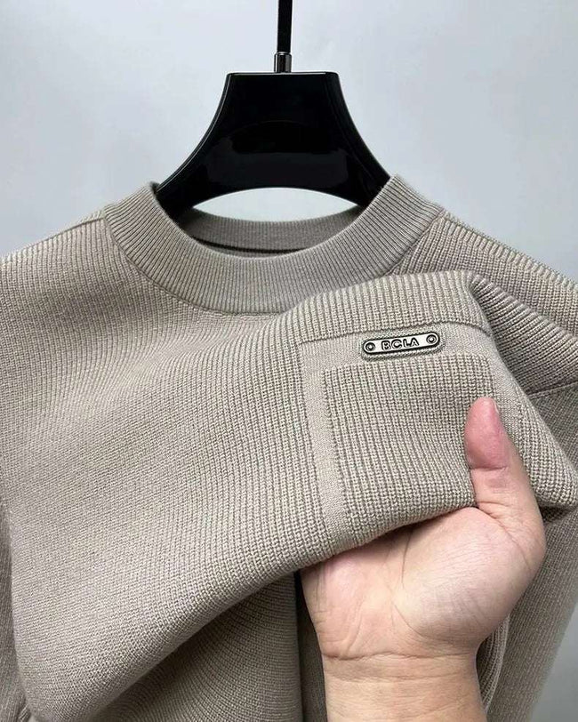 High-Quality Men's Autumn and Winter Knit Pullover | Casual O-Neck Sweater, Solid Color, Exquisite Embossed Design, Warm & Stylish