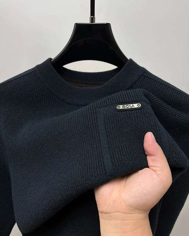 High-Quality Men's Autumn and Winter Knit Pullover | Casual O-Neck Sweater, Solid Color, Exquisite Embossed Design, Warm & Stylish