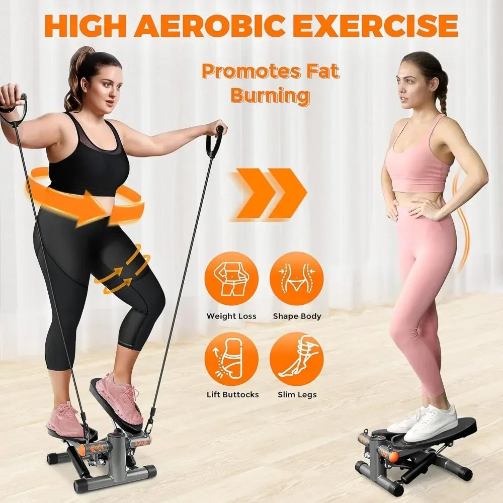 Hydraulic Stepper with Resistance Bands – 350LB Capacity Home Gym Equipment, Full-Body Cardio Machine with LED Display & Twist Motion (Compact) - TheWellBeing4All