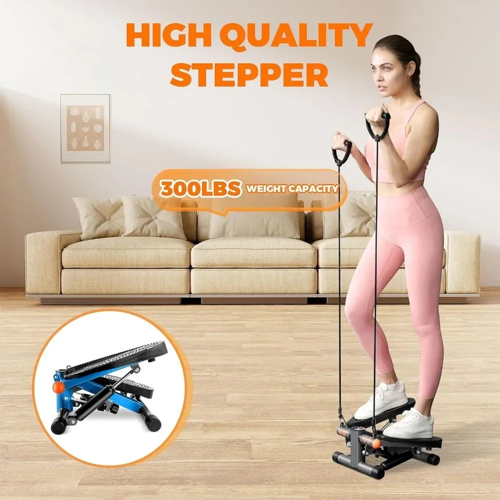 Hydraulic Stepper with Resistance Bands – 350LB Capacity Home Gym Equipment, Full-Body Cardio Machine with LED Display & Twist Motion (Compact) - TheWellBeing4All