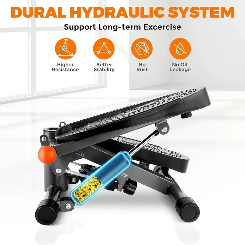 Hydraulic Stepper with Resistance Bands – 350LB Capacity Home Gym Equipment, Full-Body Cardio Machine with LED Display & Twist Motion (Compact) - TheWellBeing4All
