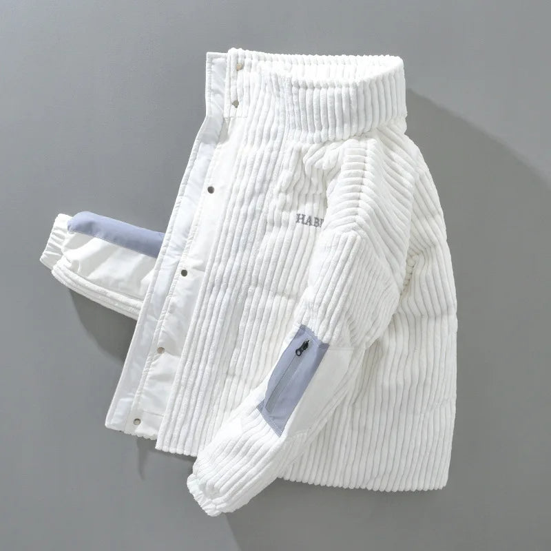 High Street Men's Patchwork Corduroy Coat – Chic Embroidery, Stand Collar, and Warm Winter Jacket - TheWellBeing4All