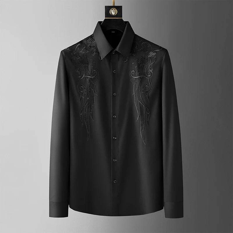 Casual youth silk luxury top diamond long sleeved shirt for men - TheWellBeing4All