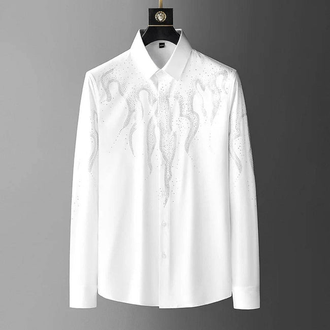 Casual youth silk luxury top diamond long sleeved shirt for men - TheWellBeing4All