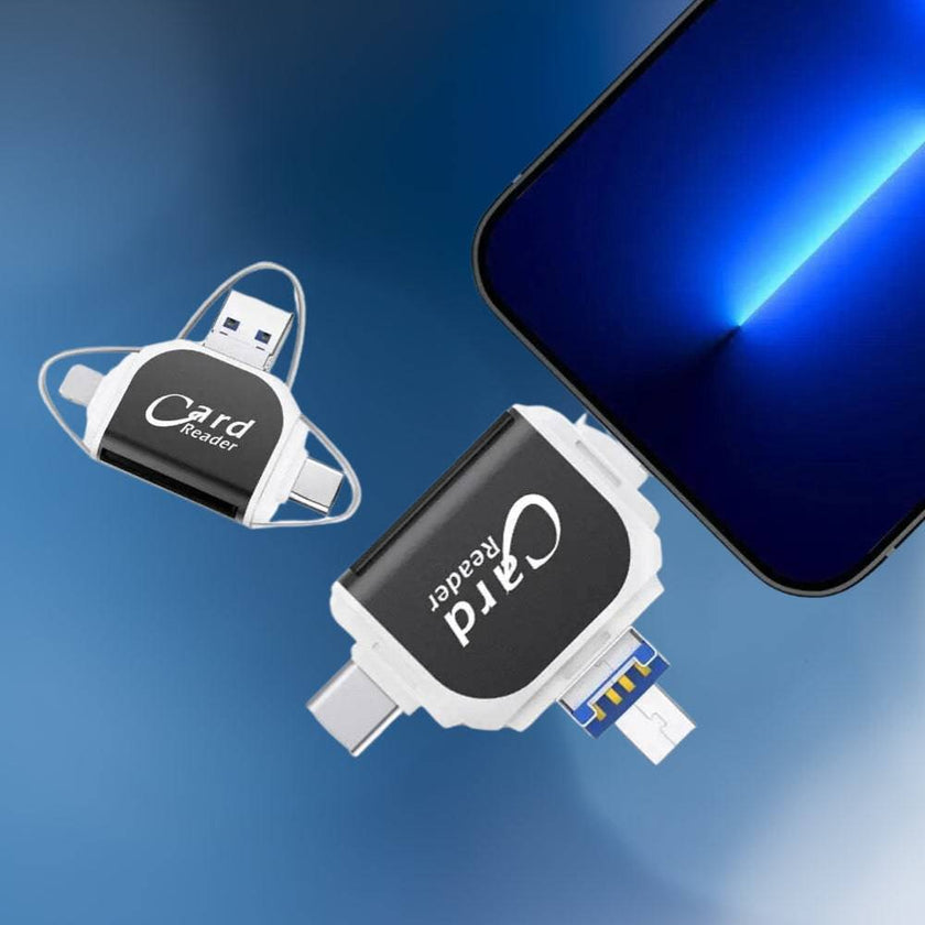 Multi-port 4-in-1 Universal Memory Card Reader - Effortless File Transfer for Photographers and Content Creators - TheWellBeing4All