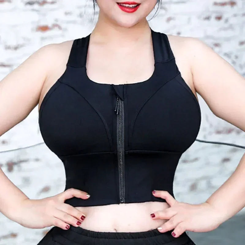 High-Support Sports Bra for Big Breasts S-5XL – Wire-Free Yoga Top with Zipper, Moisture-Wicking & Plus Size Fitness Tank - TheWellBeing4All
