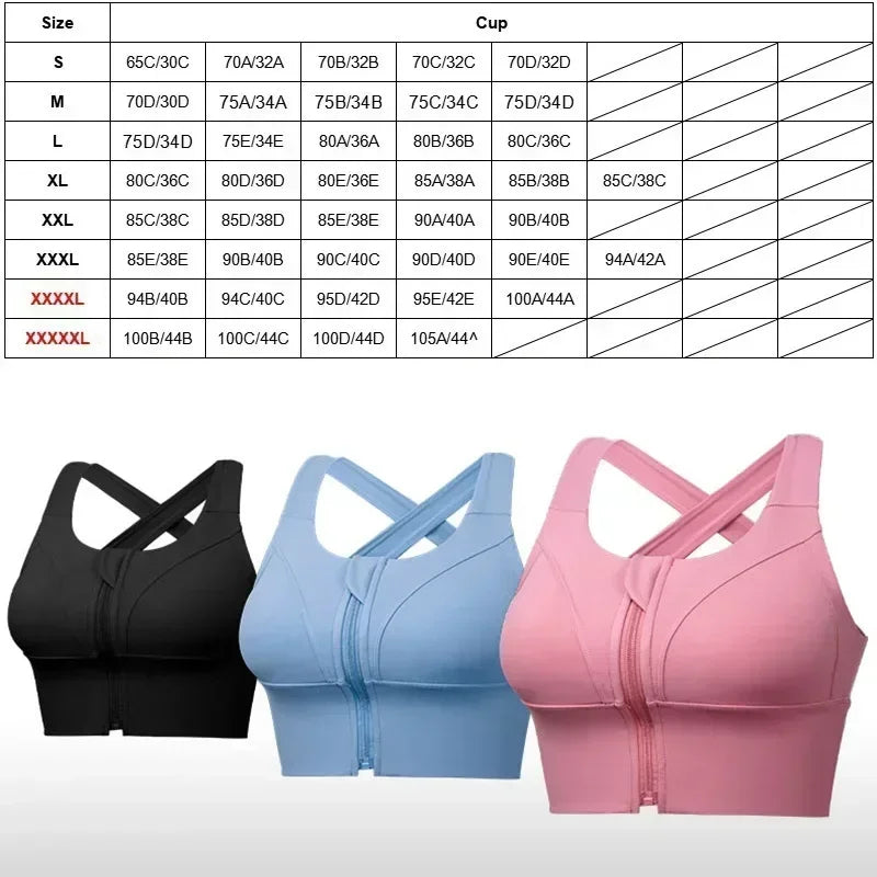 High-Support Sports Bra for Big Breasts S-5XL – Wire-Free Yoga Top with Zipper, Moisture-Wicking & Plus Size Fitness Tank - TheWellBeing4All