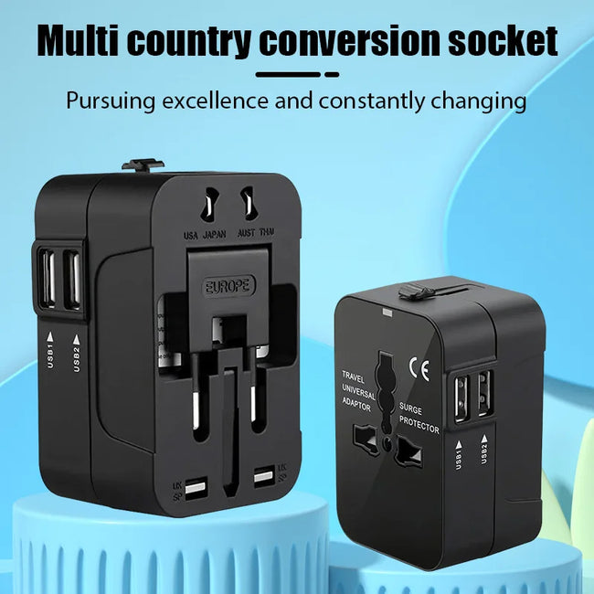 Universal Travel Plug Adapter – Multi-Function Charger with 2 USB Ports - TheWellBeing4All