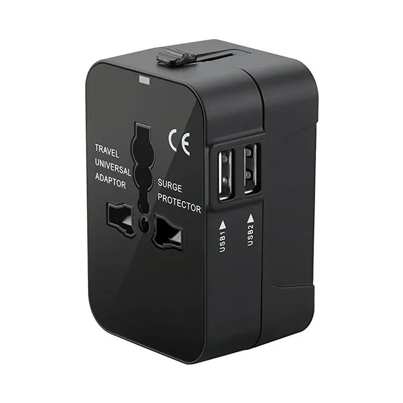 Universal Travel Plug Adapter – Multi-Function Charger with 2 USB Ports - TheWellBeing4All