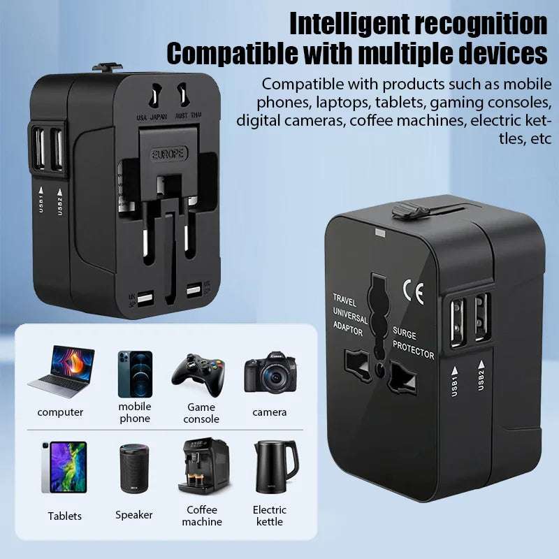 Universal Travel Plug Adapter – Multi-Function Charger with 2 USB Ports
