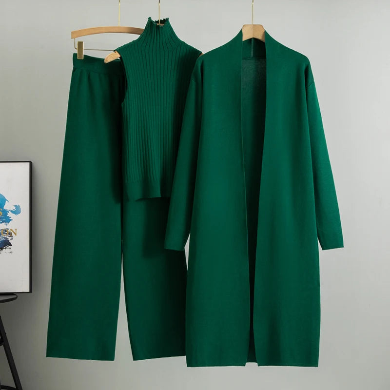 3 Piece Cardigan Tracksuit Set|Knitted Pant and Sweater Suit|Vintage Fashion - TheWellBeing4All