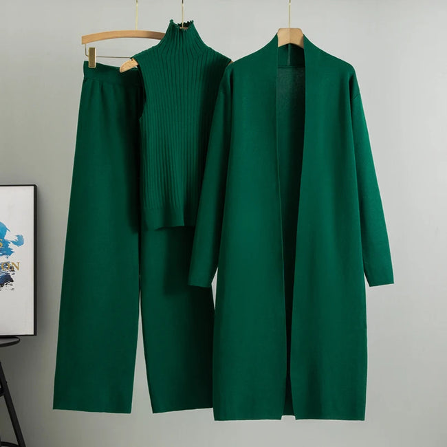 3 Piece Cardigan Tracksuit Set|Knitted Pant and Sweater Suit|Vintage Fashion - TheWellBeing4All