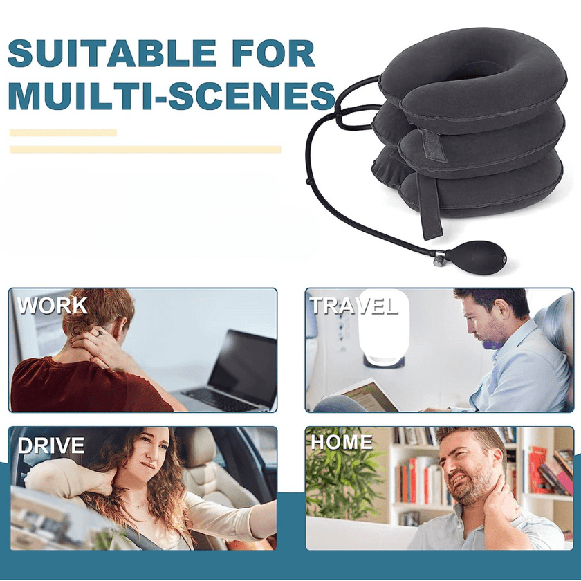 Adjustable Inflatable Cervical Neck Traction Device for Instant Pain Relief - Lightweight Portable Neck Stretcher Collar - TheWellBeing4All