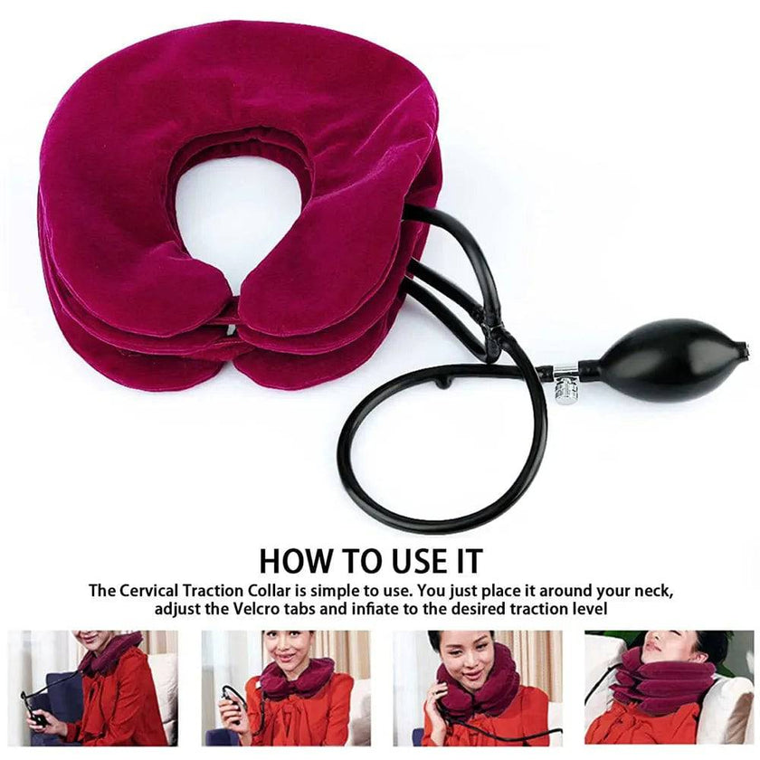 Adjustable Inflatable Cervical Neck Traction Device for Instant Pain Relief - Lightweight Portable Neck Stretcher Collar - TheWellBeing4All