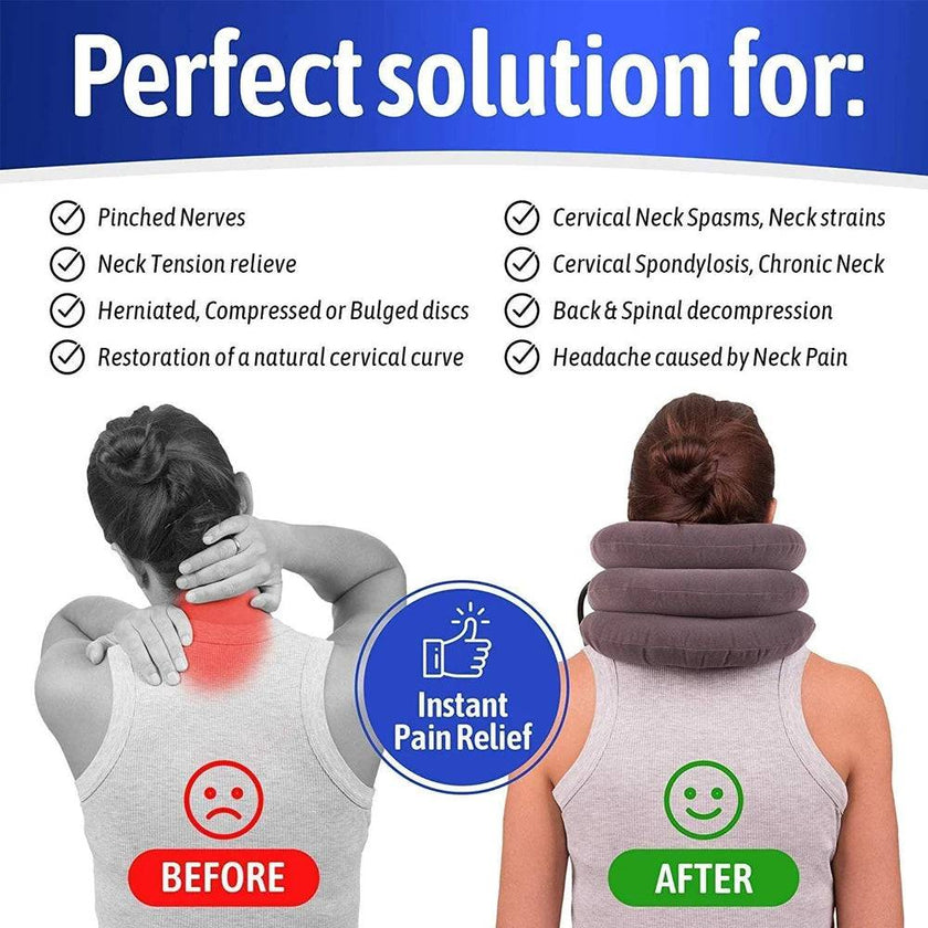 Adjustable Inflatable Cervical Neck Traction Device for Instant Pain Relief - Lightweight Portable Neck Stretcher Collar - TheWellBeing4All