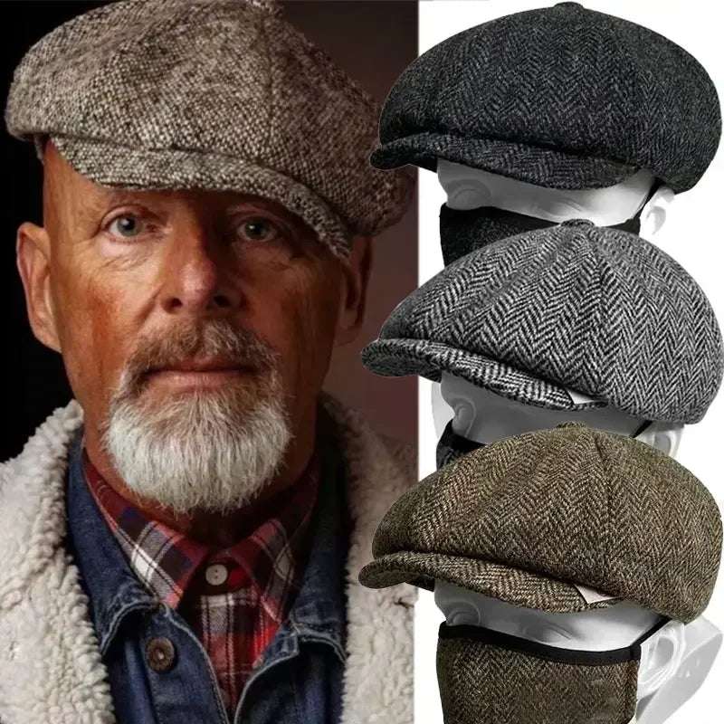 Vintage Tweed Peaky Blinders Beret Hat | Flat Peaked Cap | Casual Street Hat for Women and Men