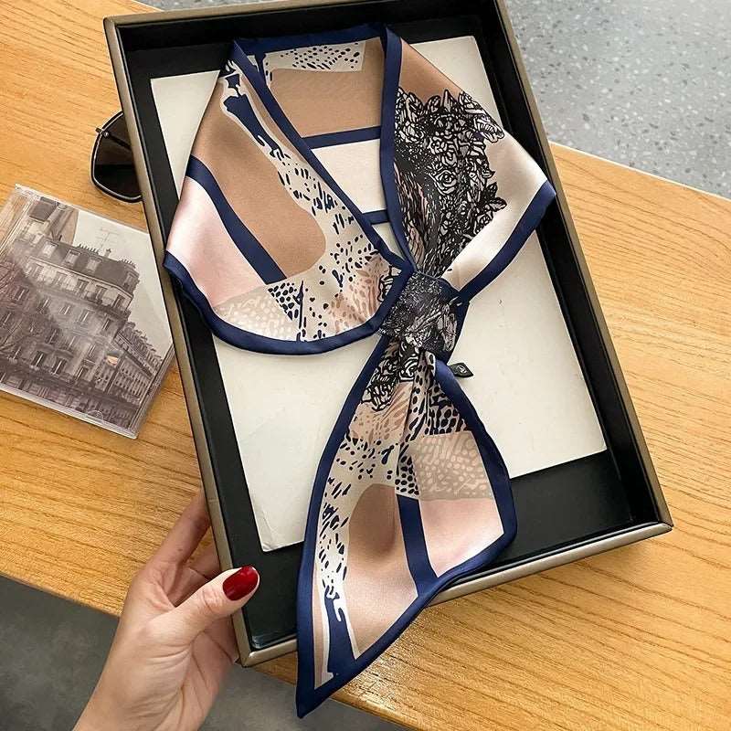 Luxury Design Skinny Silk Scarf for Women - Horse Floral Print Foulard Neckerchief