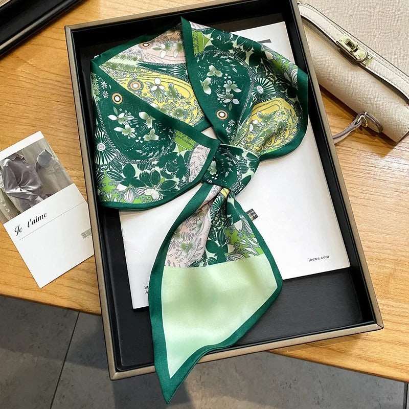 Luxury Design Skinny Silk Scarf for Women - Horse Floral Print Foulard Neckerchief - TheWellBeing4All
