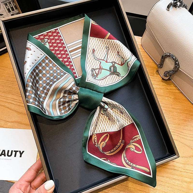 Luxury Design Skinny Silk Scarf for Women - Horse Floral Print Foulard Neckerchief - TheWellBeing4All