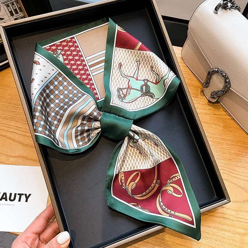 Luxury Design Skinny Silk Scarf for Women - Horse Floral Print Foulard Neckerchief - TheWellBeing4All