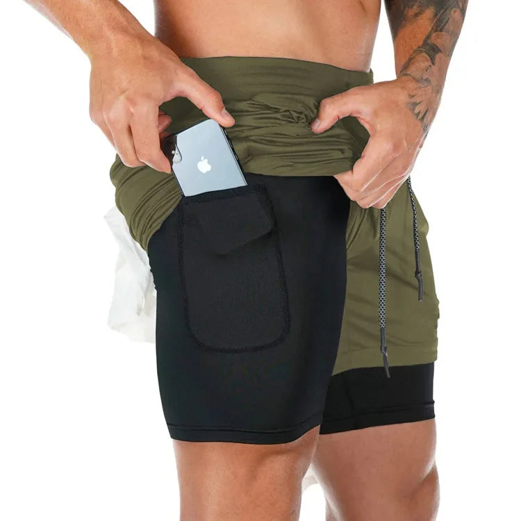 Men's Camo Running Double Layer Shorts: 2-in-1 Quick Dry, Breathable, Gym & Sports - TheWellBeing4All