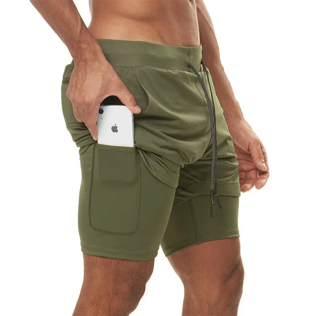 Men's Camo Running Double Layer Shorts: 2-in-1 Quick Dry, Breathable, Gym & Sports - TheWellBeing4All