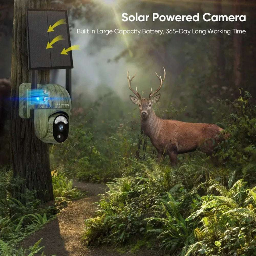Solar-Powered 4G WiFi Outdoor Security Camera with 360° Pan, Tilt, & Zoom | IP66 Waterproof | Color Night Vision | Two-Way Audio